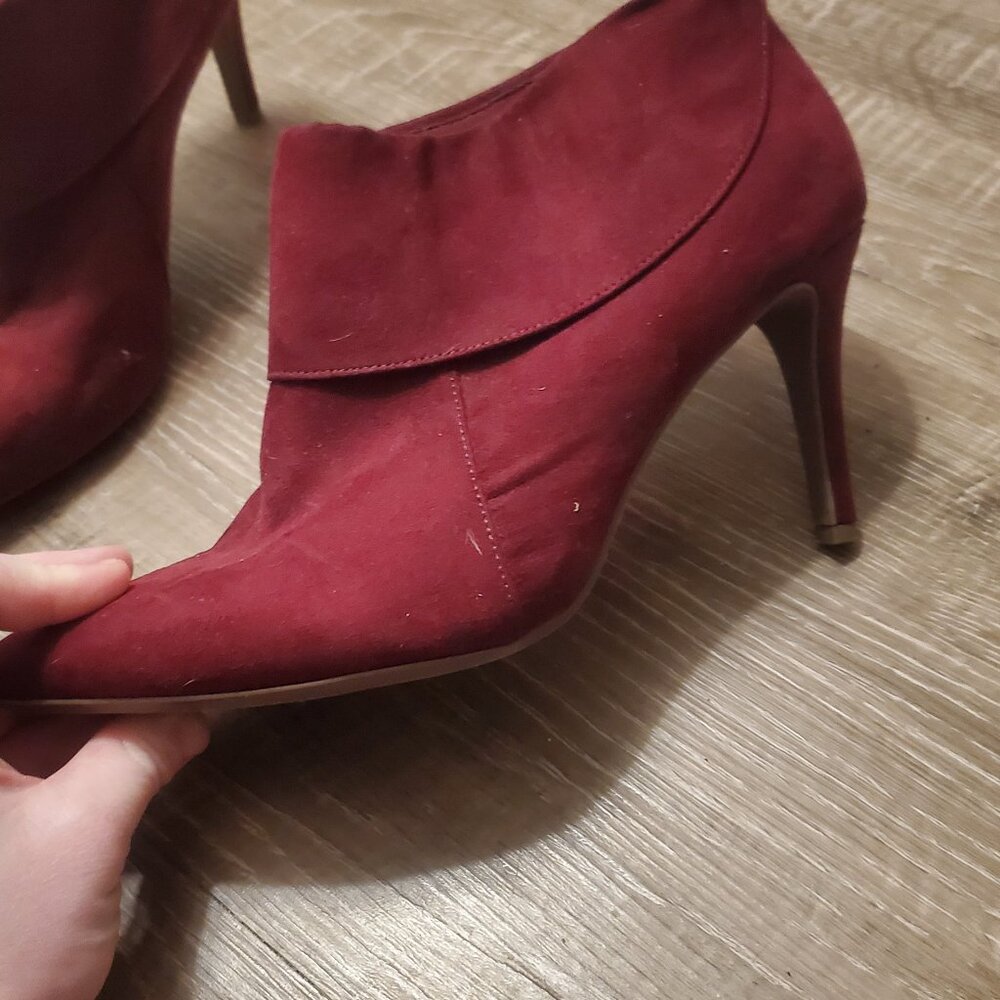 Maroon red suede ankle boots